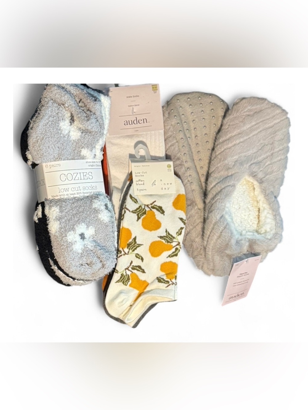 Bundle: 1pair of faux fur & 3pairs ankle & 6pairs low cut cozies & 3pairs low cu
